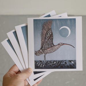 Beneath a January Sky II - woodcut print bird Art/Greetings Card