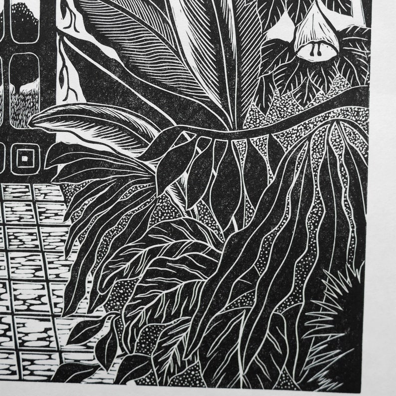 The Palm House Original Limited Edition Lino print, Linocut print, Hand printed, Kew Gardens, Black ink print, nature print, exotic print image 5
