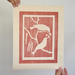 Linnets - Original Limited Edition Woodcut print, Woodblock print, nature print, bird print, colour print