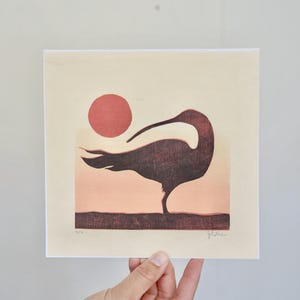 Curlew Calling - Original Limited Edition Woodcut print, Woodblock print, nature print, bird print, colour print