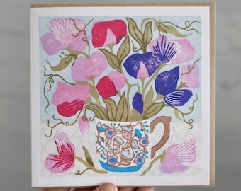 Sweetpeas in a tea cup - Art/Greetings Card
