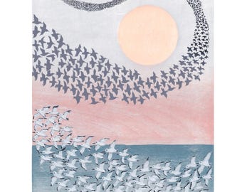 Limited Edition Woodcut Print: Bird Landscape, A Turn of Knots