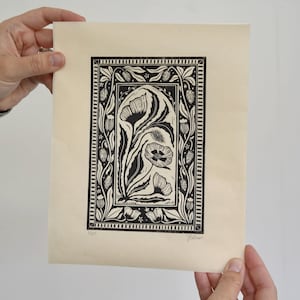 Poppy Linocut Print: Limited Edition Black Ink Nature Art