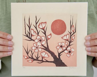 Blackthorn Blossom Woodcut Print: Limited Edition Floral Art
