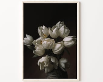 White Tulips Moody Museum-Quality Matte Paper Poster