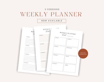 Printable Weekly Planner, A4 A5 Letter and Half Letter Monday and Sunday Start, Instant Download