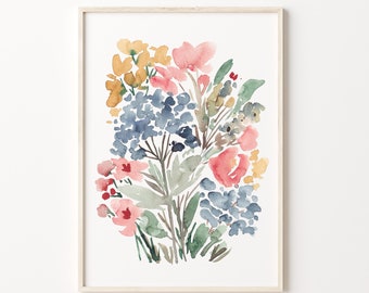 Spring Garden Floral Watercolor Art Print Digital Download