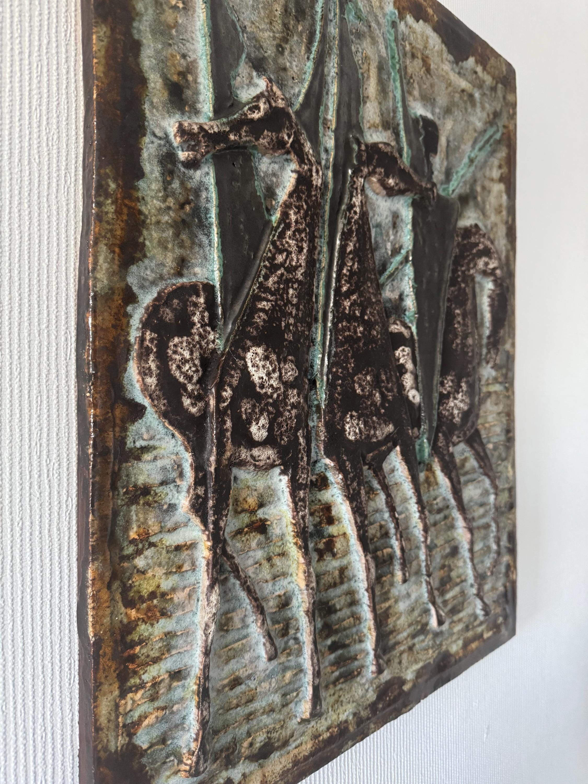 Ruscha XXL Wall Plate With Image of 3 Horses, Carried Out in 3 D