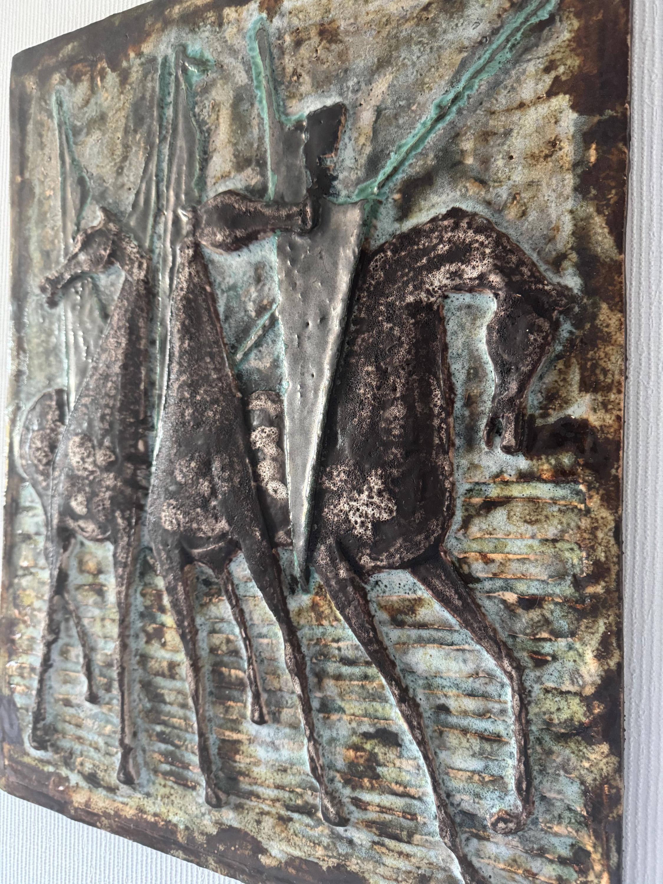 【d-194/k】ヴィンテージ ウォールプレート Ruscha 786 Ruscha XXL Wall Plate With Image of 3 Horses, Carried Out in 3 D