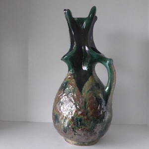 A Rare Walter Gerhards XXL vase With the Beautiful Metallic Colors Silver/Green/Beige,  Form Number 200-45, West Germany 1970.