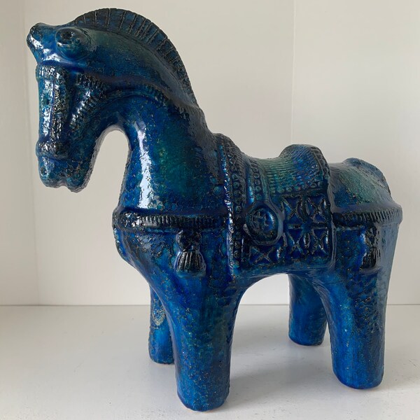 A Beautiful and very rare Bitossi Aldo Londi Blue Chinese Glaze Horse, Italy 1960