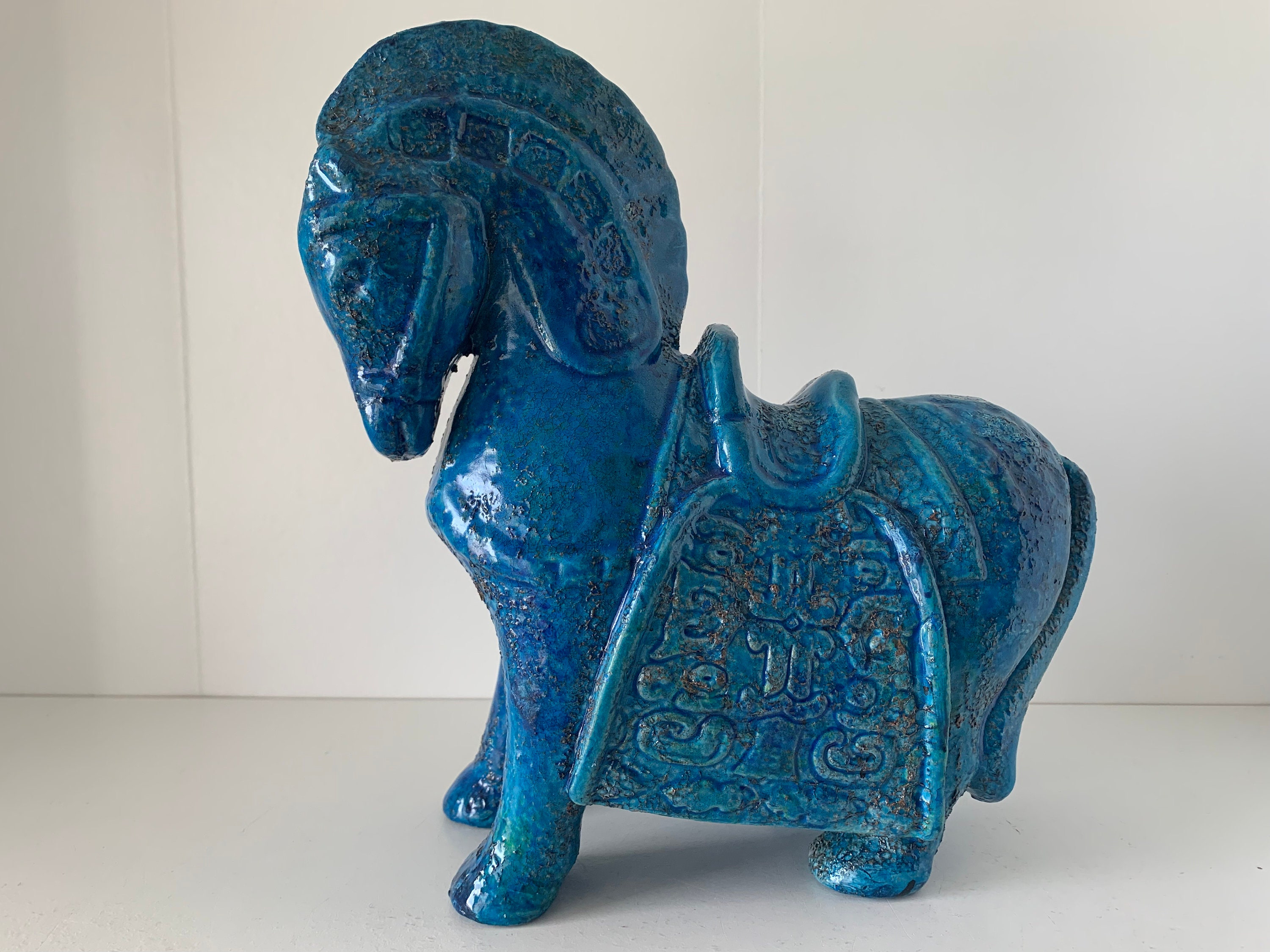 A Beautiful Bitossi Aldo Londi Blue Chinese Horse, Form A Beautiful Bitossi Aldo Londi Blue Chinese Horse, Form