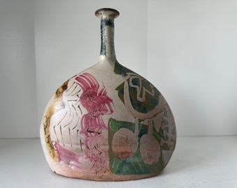 Eine seltene Vase von Gilbert Portanier, mit wunderschönen Gemälden, Französisch 1976.