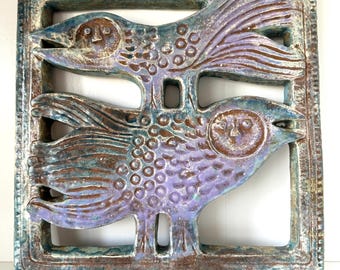 A very rare Eva Fritz Lindner Wall Plate with the performance of two Birds, West Germany 1970.