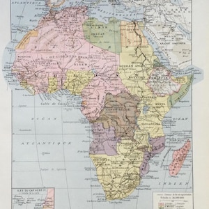 1922 Africa Map Original Plate Old Illustration Larousse Large Format Vintage French Old Map of Africa