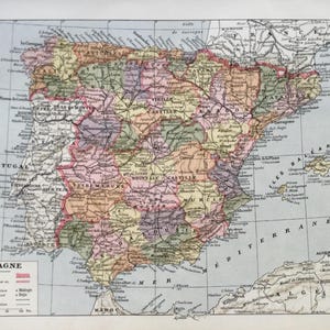 1922 Spain Map Spain Illustration Old Map Spain Vintage Print Original Plate 1922, Map of Minerals in Spain