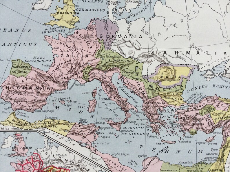 Impero Romano del 1922, Province, stampa d'epoca, vecchia mappa, tavola originale Larousse immagine 3