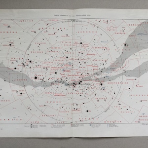 Carte du ciel Constellations, Etoiles, étoiles doubles, Prints Astronomie Illustration ancienne Grande Ourse, Petite ourse, Andromède