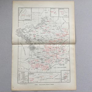 France, Colonisation française Carte minérale de France Algérie, Tunisie Maroc Corse Impression Illustration ancienne carte vintage