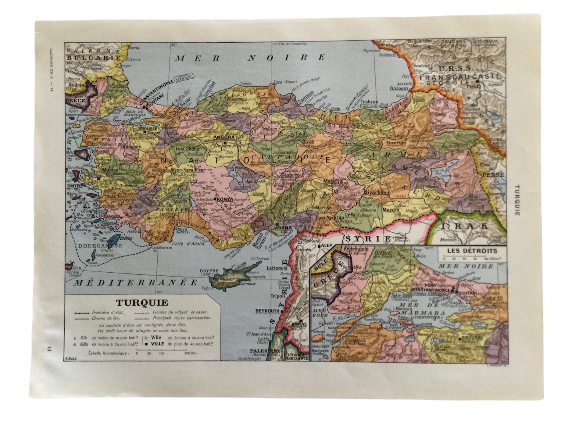 Cartes Vintage -Turquie - Carte Map Of Turkey- Affiche Vintage- Landkarte Türkey Wall Turkey Carte A