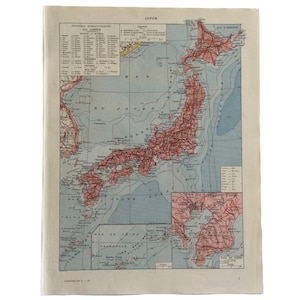 1933 Japan Map of Japan, vintage print old map of Japan vintage map Larousse Original plate