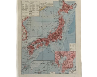 Mappa del Giappone del 1933, stampa d'epoca, vecchia mappa del Giappone, mappa d'epoca, targa originale Larousse