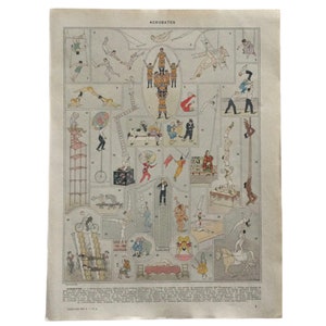 1922 Acrobats, Vaulting, Acrobatics, Circus, Show, Old Illustration, Larousse Vintage Print, French Vintage