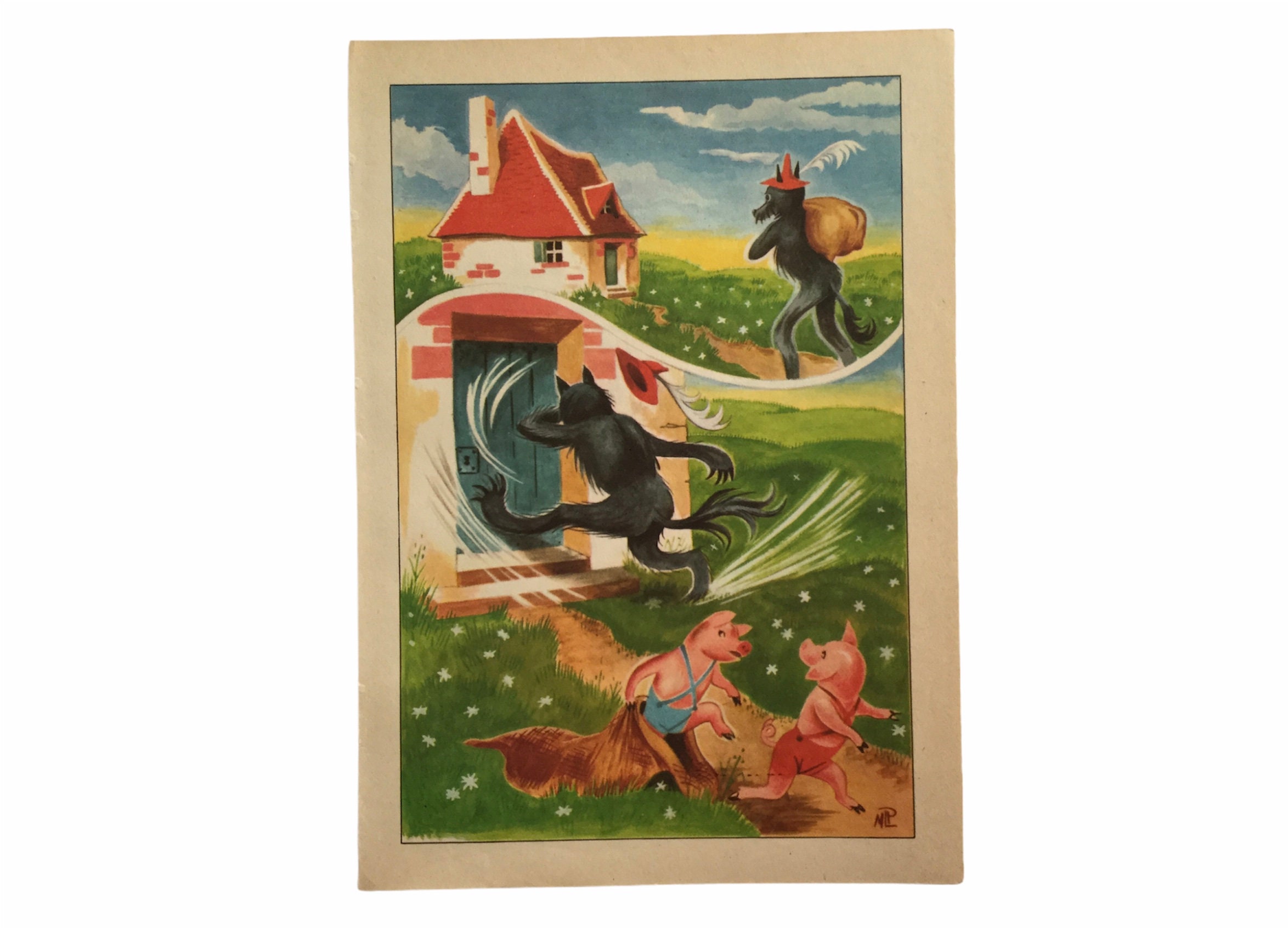 Décoration Murale Enfant 3 Little Pigs - Les Petits Cochons- 1950 Print For Children's Room Affiche 