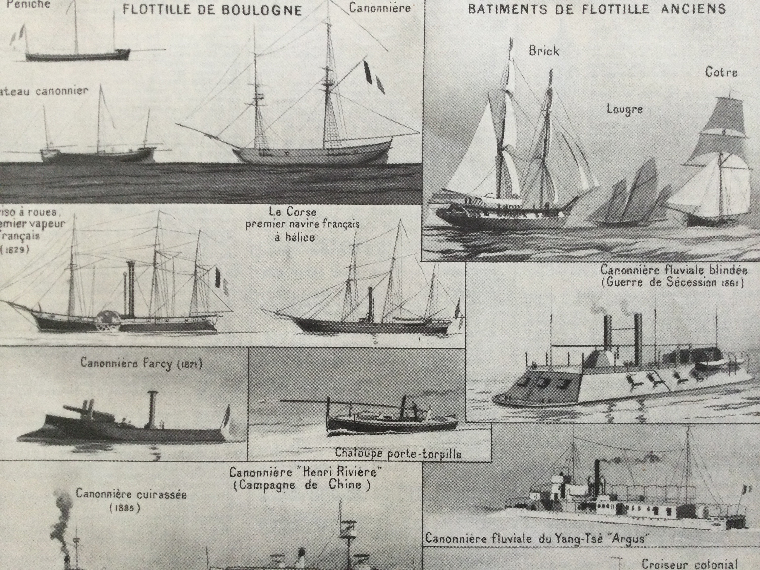 Affiche Vintage Navires -Navigation - Péniche, Bateau Canonnier, Chalutier Planche Originale- Antiqu