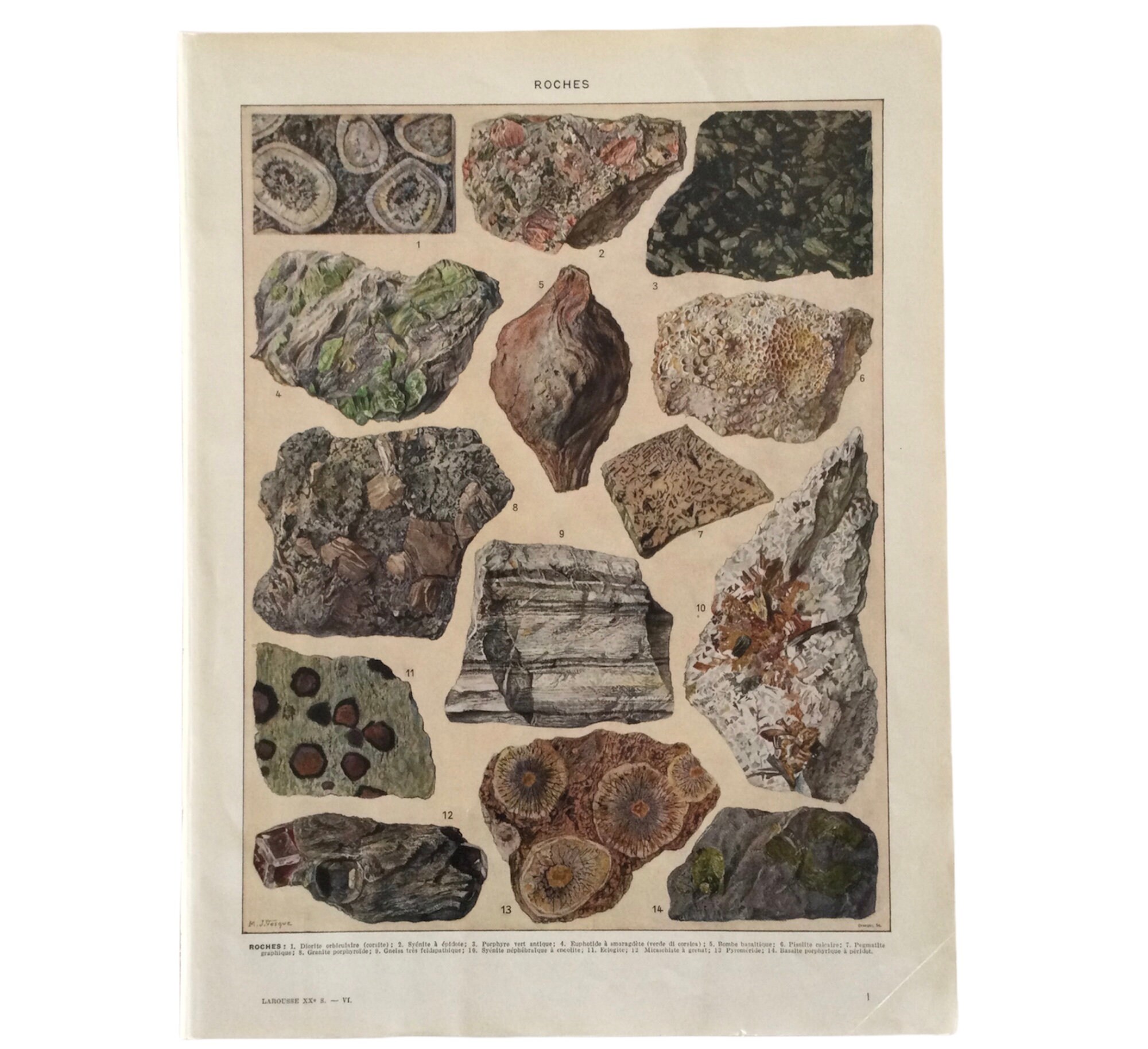 1912 Roches - Rocks Dicrite, Syénite, Porphyre, Euphotide Affiche Roches Antique France Poster Antiq