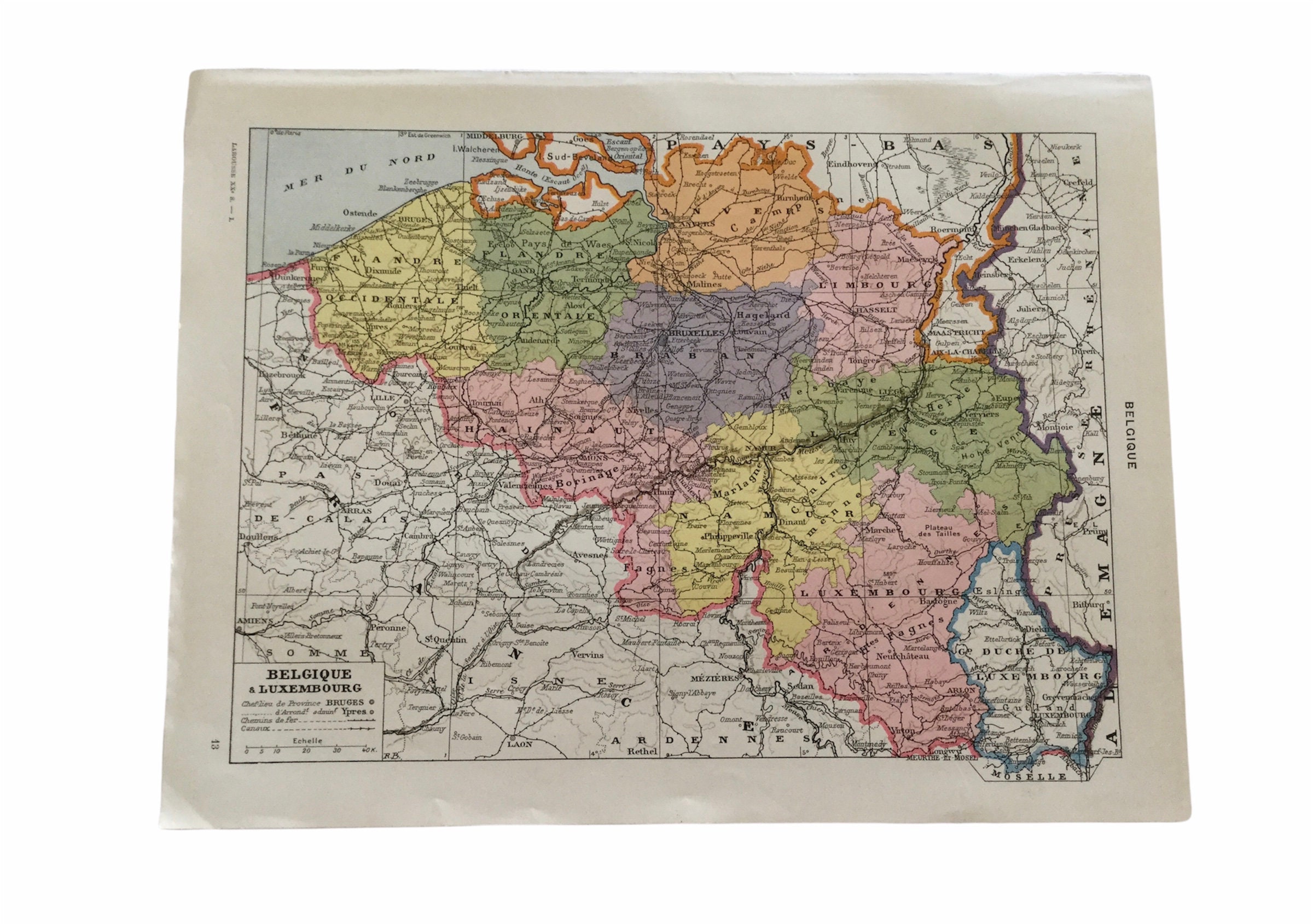 Cartes Vintage de Belgique - Belgium Map Carte Ancienne Antique French Print Vintage Français