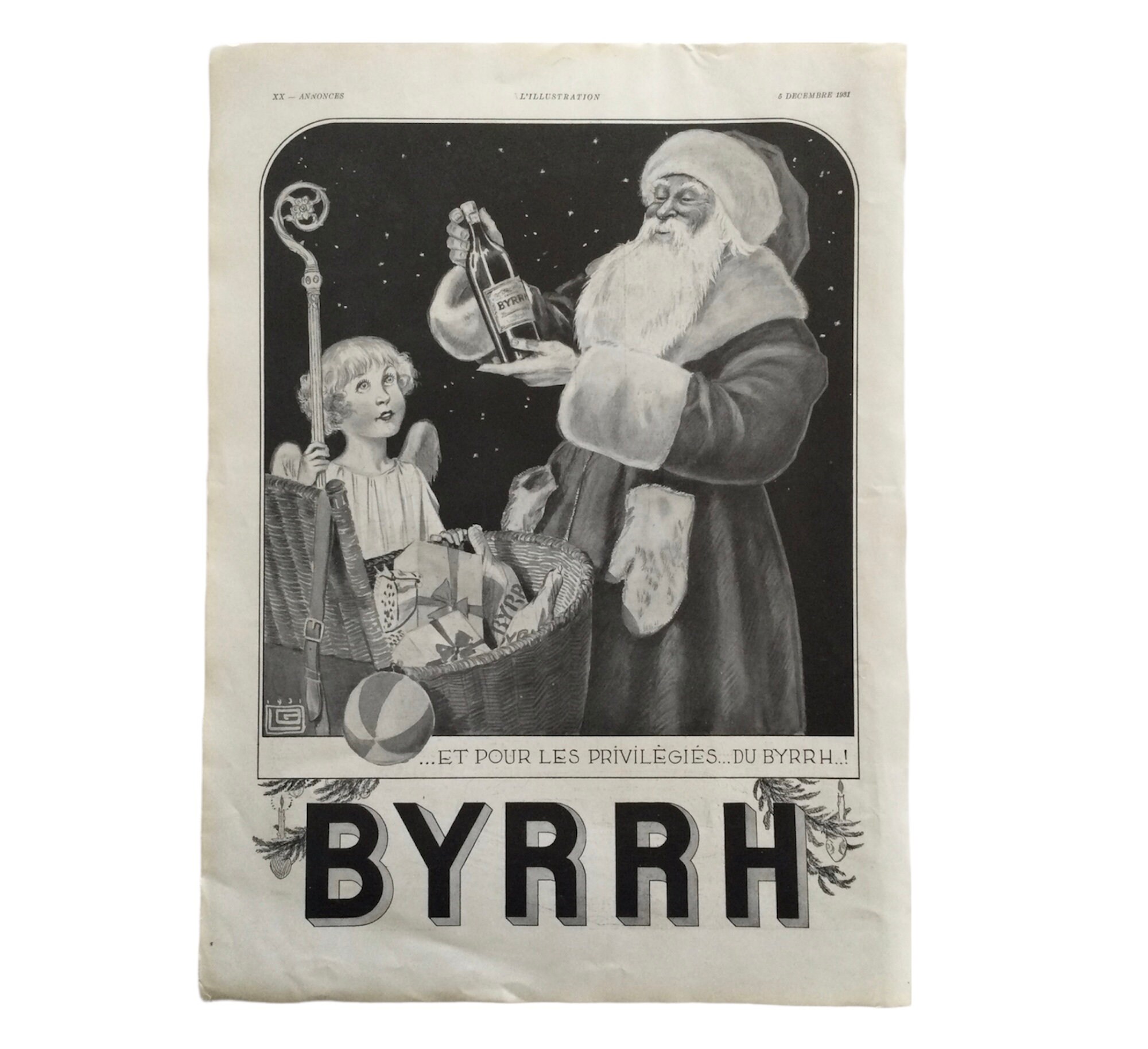 Publicité Ancienne - Byrrh Vintage Poster Noël 1931 Grand Format Publicité Antique France Print Old