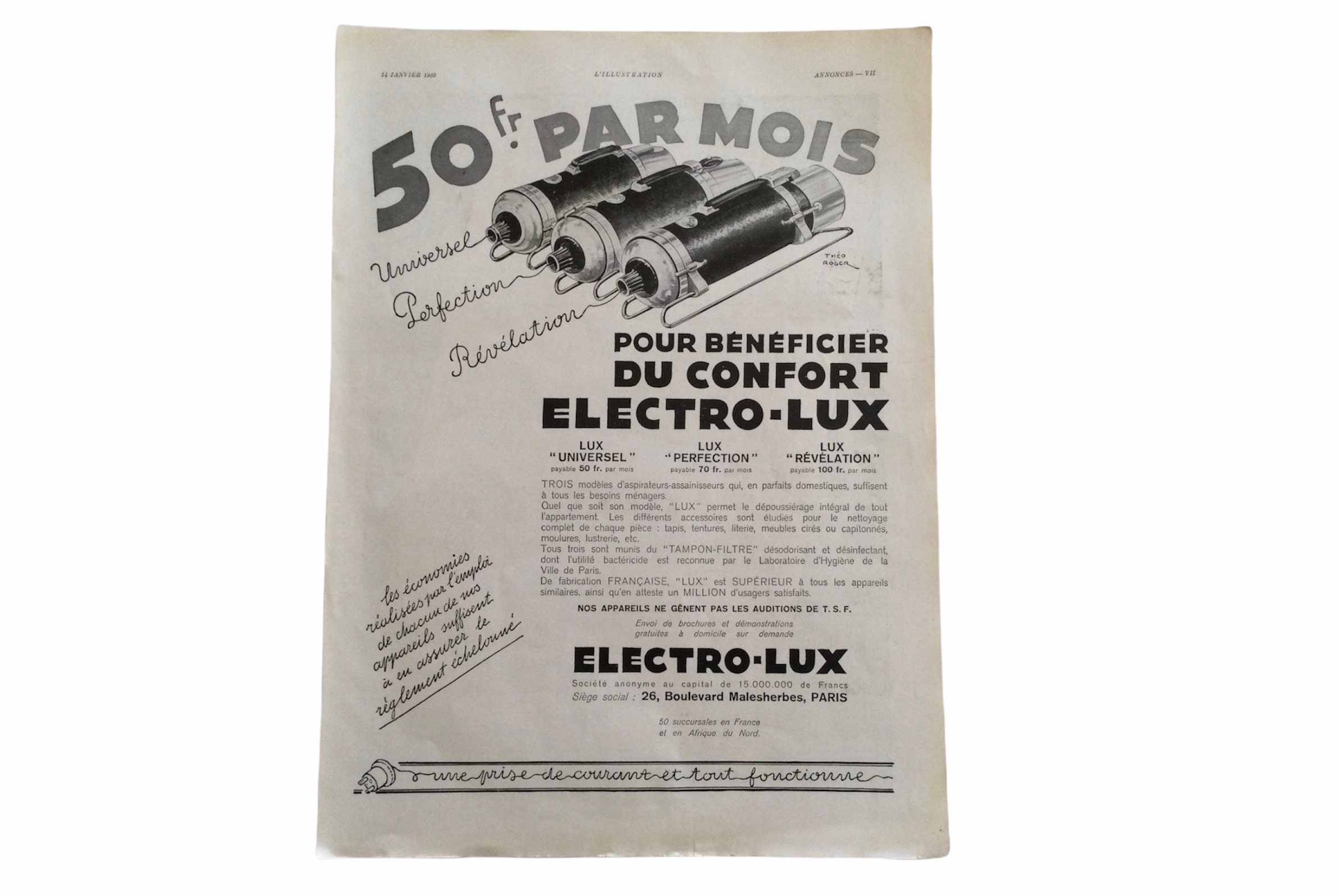 Publicité Ancienne - Affiche Vintage Advertising Electro-Lux Grand Format Publicité France Print Fra