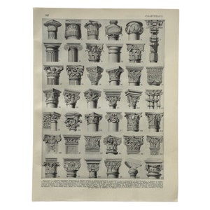1933 Ornaments Architecture Style Order Original Plate Old Illustration, Larousse Vintage Poster