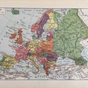 1922 Europe, carte du continent européen, Petit format Ancienne carte de l'Europe, Europe map, impression carte ancienne Europe