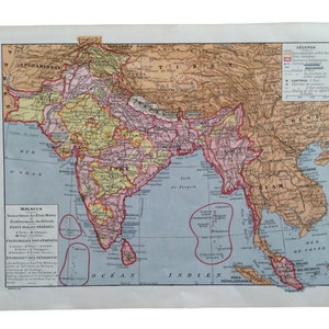 1933 Carte Inde, Impression vintage, impression vintage, carte ancienne de l'Inde, Planche originale