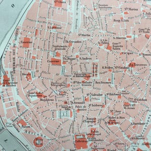 Plano de Sevilla de 1922, mapa antiguo de Sevilla, España, placa original, ilustración antigua, impresión vintage