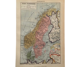 Svezia, Norvegia, Finlandia, Scandinavia, mappa antica, mappa d'epoca, illustrazione antica, 1912, piccolo formato