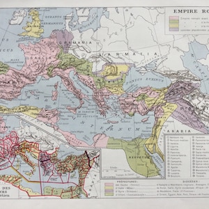 1922 Roman Empire, Provinces, vintage print old map Original Larousse plate