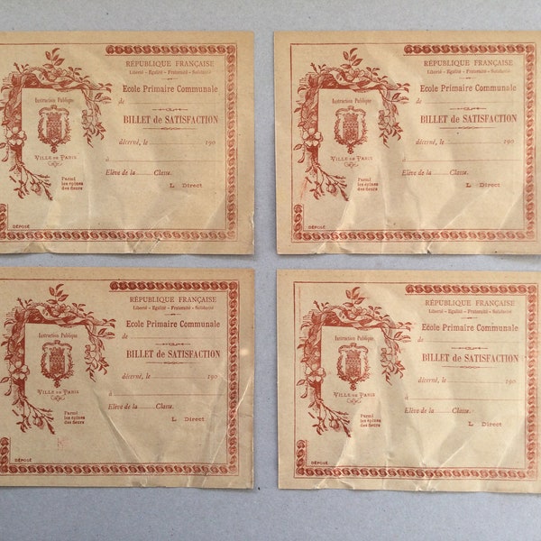 Billets de satisfaction, bon point scolaire, Papiers anciens, Petit Format Papiers Ecole Impression vintage