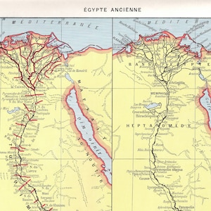 Antike Ägypten Karte Pharaonisches Ägypten, Griechisches Ägypten, Vintage Druck Alte Karte Larousse Original Platte, 1912, Home Decor