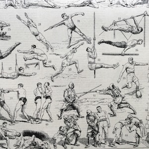 Gymnastics, Multisport Vintage sport Physical education Vintage print Old illustration Print Sport to frame Small format