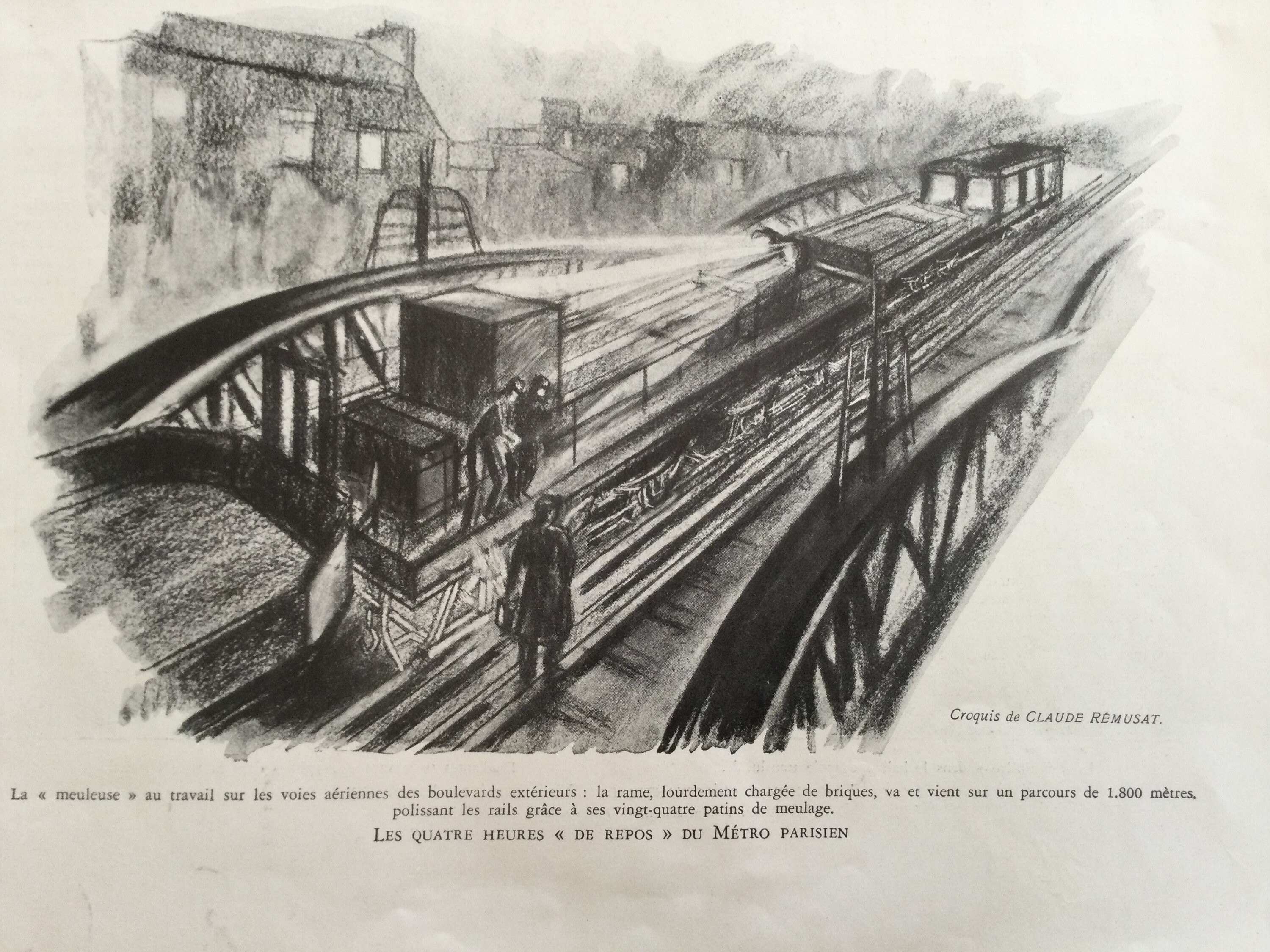 Le Métro Parisien - Croquis de C. Rémusat -Grand Format Antique Poster Antique France Print Vintage 