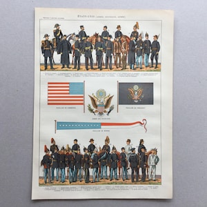 1897 Etats-Unis Uniformes, Armée des Etats-Unis, Armes Affiche vintage - Impression vintage Planche originale