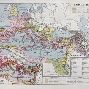 Impero Romano del 1922, Province, stampa d'epoca, vecchia mappa, tavola originale Larousse immagine 6
