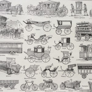 Zabytkowe pojazdy, transport, Zabytkowe samochody, Balon, Sterowiec, Mały format, Stara ilustracja, Zabytkowe druki