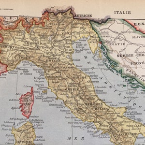 Italy, old map, vintage map, Larousse, old illustration, Original plate Small format 1912