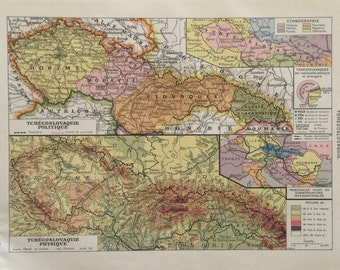 Tchécoslovaquie - Ancienne Carte - Cartes vintage - Tchécoslovaquia Map - 1922 - French vintage - Affiche vintage france - Vintage français