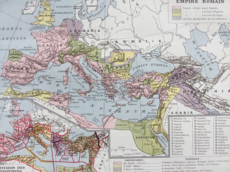 Impero Romano del 1922, Province, stampa d'epoca, vecchia mappa, tavola originale Larousse immagine 8