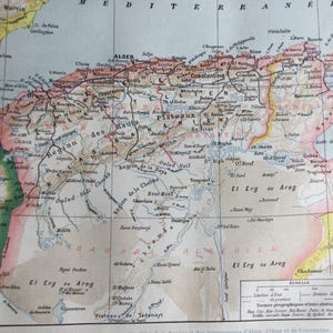 1922 Algérie, Sahara algérien Tunisie Carte vintage - RARE Impression vintage Illustration ancienne, Planche originale Grand Format